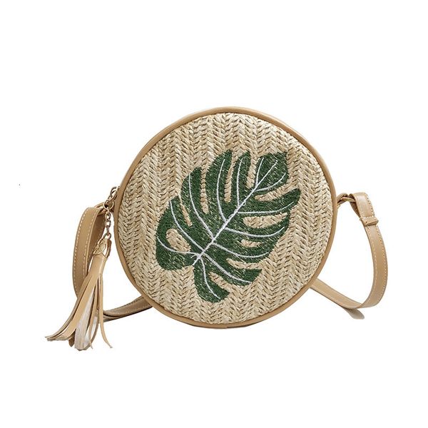 

hbp non-brand new leaf pineapple embroidered women's bag straw bag single shoulder slanting tassel small round bag spring and summer sp