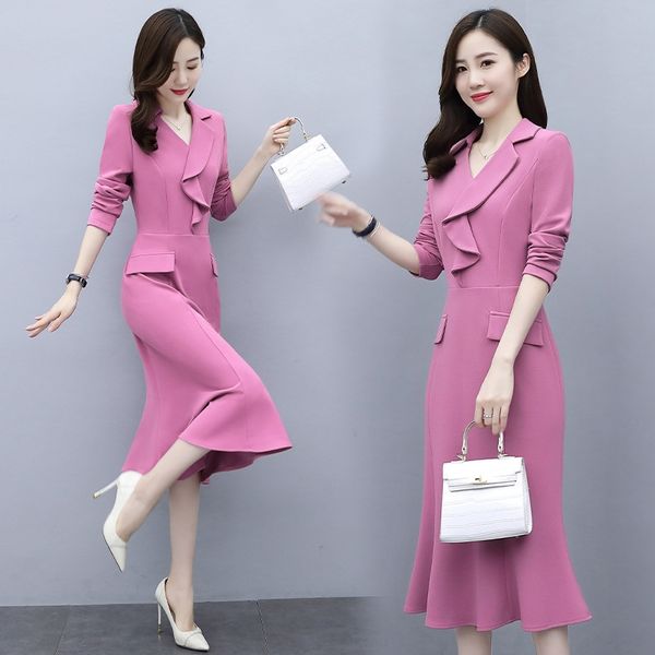 

весна и осень формальных dressdresswomen длинного sleeve2020 нового стиль знаменитой леди темперамент показывает thingoddess стиля тонкого к, Black;gray