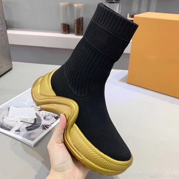 

2020 socks shoes women elastic boots women stretch socks boots long platform thigh high slim knitting high sneakers shoes, Black