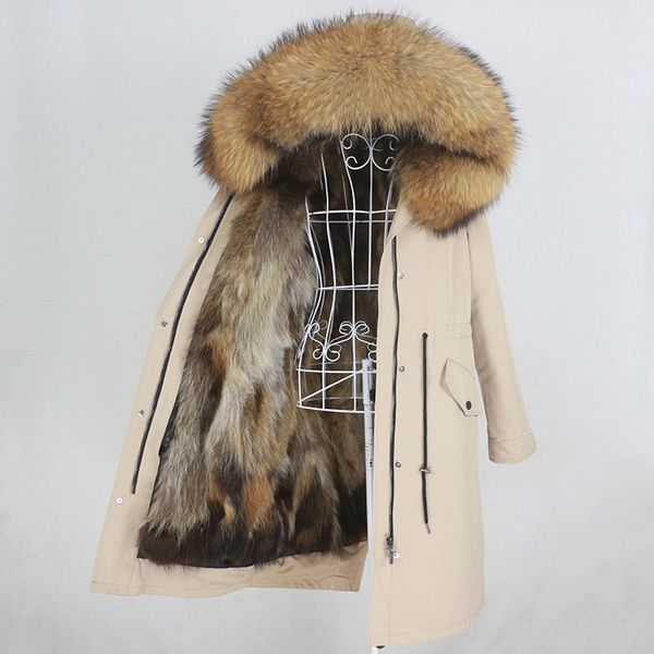 

oftbuy x-долго parka водонепроницаемый зимняя куртка женщин природные raccoon fur hood fox fur liner real шуба съемные streetwearx1019, Black