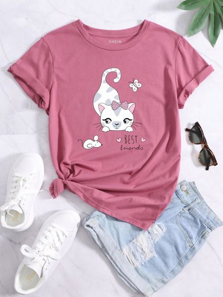 

cartoon and letter graphic tee 08cz#, White