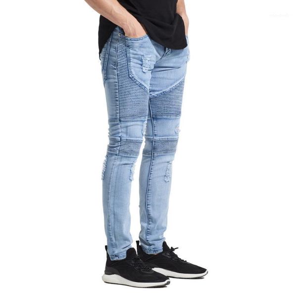 

new ripped biker jeans classic fashion designer brand stretch men's skinny pencil jeans1, Blue
