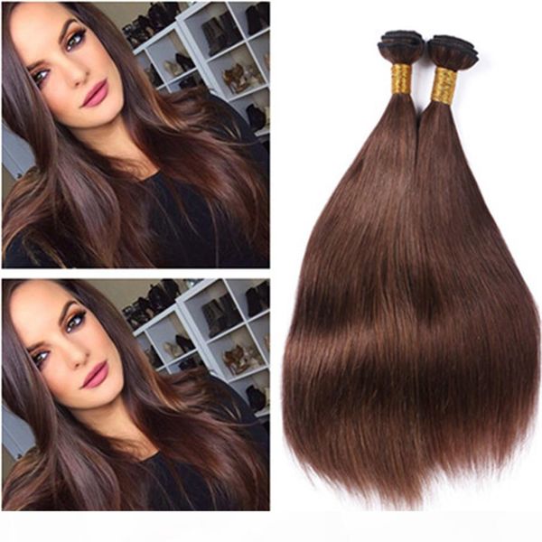 

silky straight #4 chocolate brown indian human hair weaving 4pcs lot dark brown virgin indian remy human hair weave bundles double wefted, Black;brown