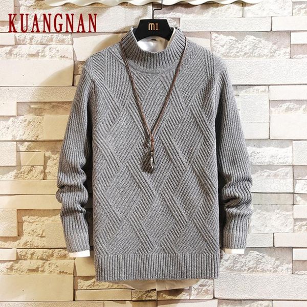 

men's sweaters kuangnan solid plaid winter sweater men coat pullover mens for 2021 autumn man pull clothes xxl, White;black
