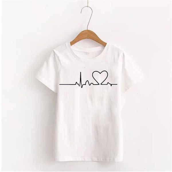 

women's t-shirt retro t-shirt ladies basic harajuku short-sleeved heart-shaped printed t-shirt casual o-neck shirt, White