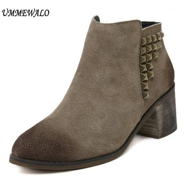 

ummewalo boots women suede leather boots qualiy pointed toe rivets shoes ladies casual autumn winter shoes botines mujer1, Black