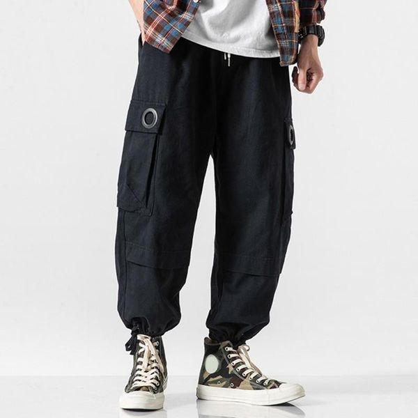 

fashion solid pants men hip hop casual wear plush thickened fashionable warm big multi-pockets pants1, Black