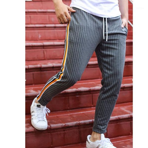 

muscle brothers 2020 new men's contrast color striped pants knitted slim pants1, Blue