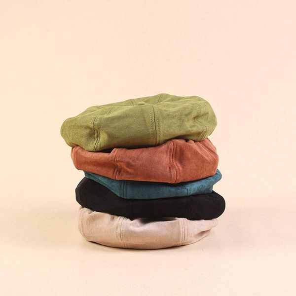 

t-mac new style spring fashion solid color suede warm wool winter women men beret french artist beanie pachyrhizus cap, Blue;gray