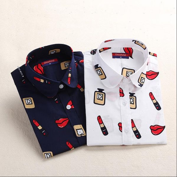 

fashion casual blouses floral long sleeve shirts ladies blouse turn down collar shirt womens blusas feminino 2019, White