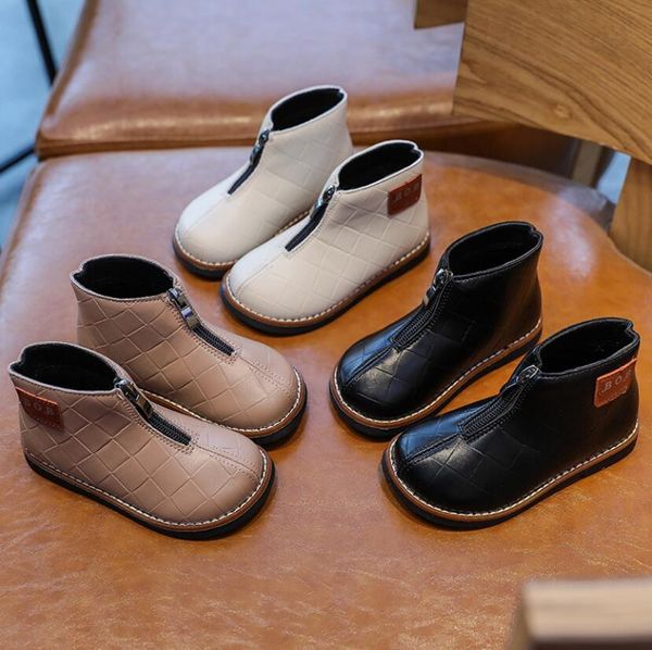 

children's winter for martin 2020 new kids plush warm snow boots zipper girls leather shoes platform zip, Black