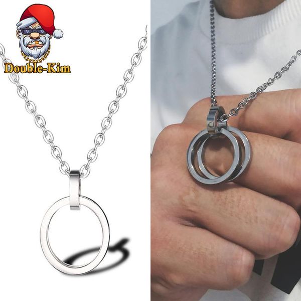 

chains hip hop double pendant necklace men hiphop street culture titanium stainless steel fashion trendy man jewelry gift, Silver