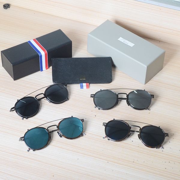 

2020 retro prescription eyeglasses frames clip on sunglasses polarized men women thom brand design vintage round sun glasses, White;black
