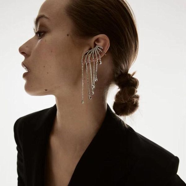 

bohemian shiny rhinestone ear's clip dangle earrings for women fashion jewlery trendy statement earrings accessories, Silver