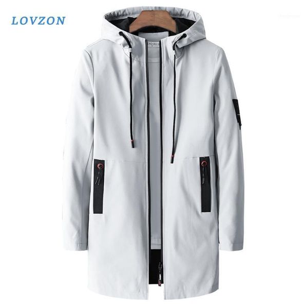 

lovzon autumn casual long jacket for men trench coats men fashion hooded solid elastic windbreaker pocket trench jackets new1, Tan;black