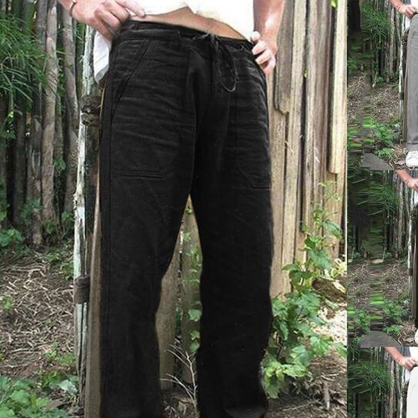 

men solid baggy loose elastic pants cotton sweatpants casual pants trousers, Black