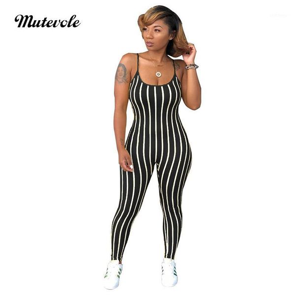 

mutevole summer spaghetti strap striped jumpsuit women casual sleeveless bodycon jumpsuit backless cami club wear1, Black;white