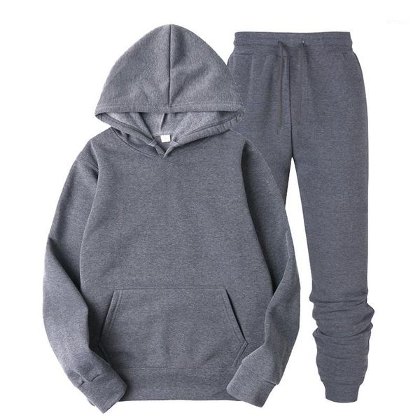 

men's tracksuits fashion mens hoodies suits brand tracksuit men's hip hop sweatshirts+sweatpants autumn winter fleece hooded pullo, Gray