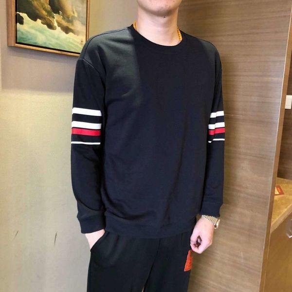 

hic4c autumn 2020 f pullover sweater pullover autumn long early crew men's striped splicing sleeve men's neck sleeve sweater cbkmt, Black