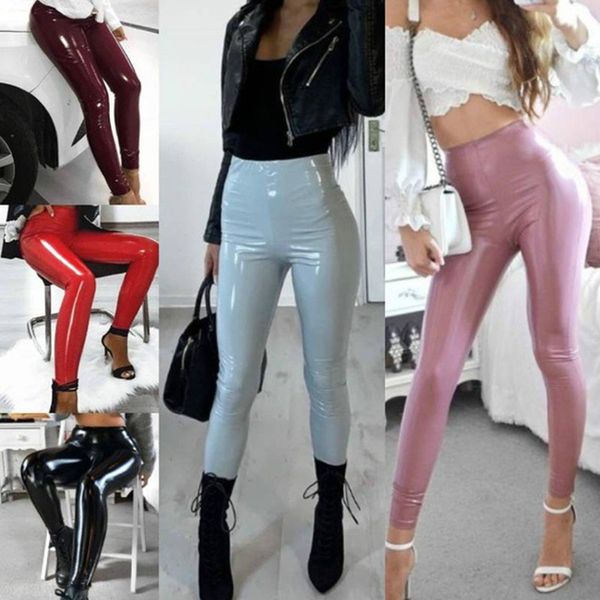 

pu leather pants women autumn winter stretch skinny pencil pant ladies high waist slim tight trousers female trouser lj201130, Black;white