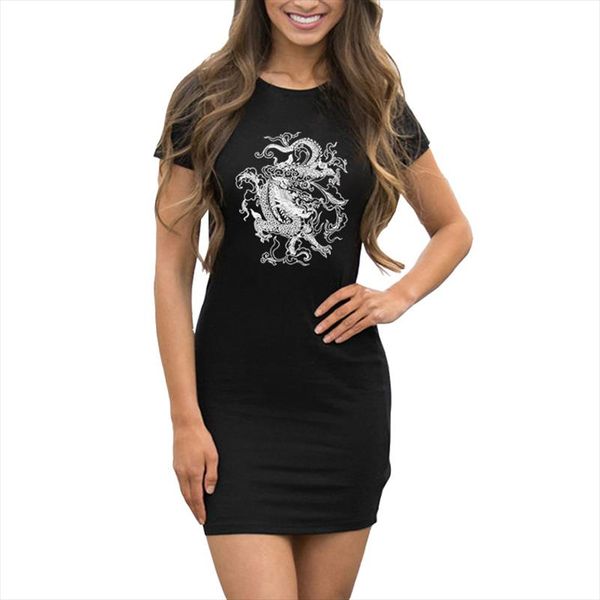 

female friends printed short sleeved o neck summer casual black midi dress nightclub party casual dating dress, Black;gray