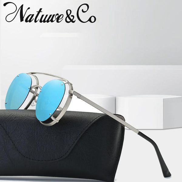 

natuwe&co fashion style round polarized sunglasses men retro metal glasses uv400 51-52-17-152 mm, White;black