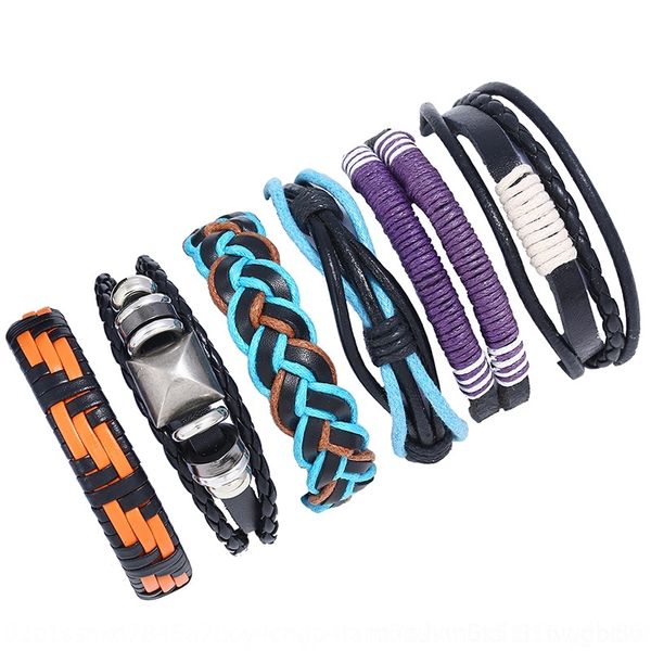 

l74dx punk personality jewelry leather 6-piece bracelet cowhide leather diy diy woven multi-layer bracelet dp7ew, Golden;silver