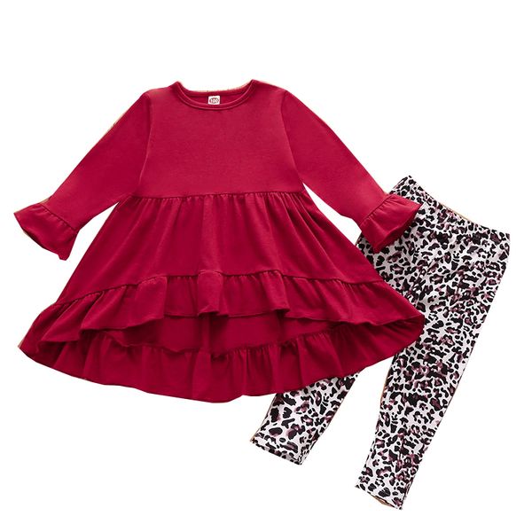

kids girls ruffle outfits long sleeve flare toddler baby dresses girls leopard printed trousers kids casual clothes suits 061024, White