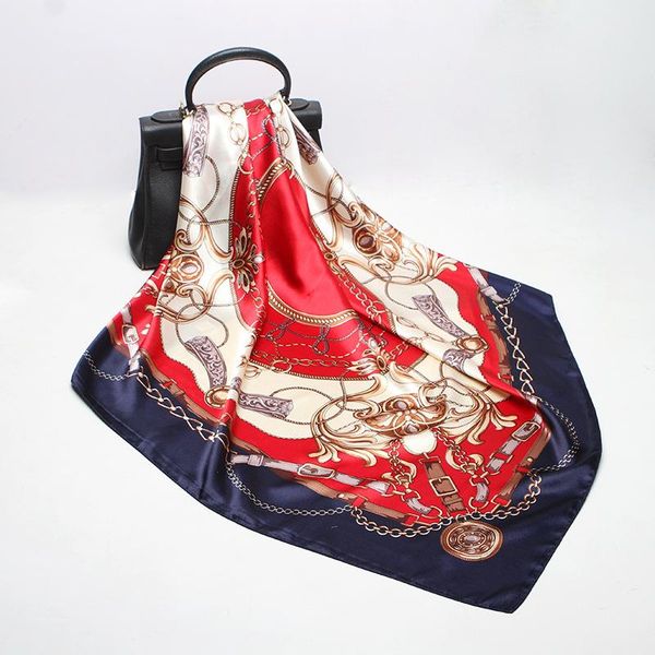 

scarves creative design ladies fashion gem printing 90*90cm square small handkerchief office neck hair scarf wild decoration, Blue;gray