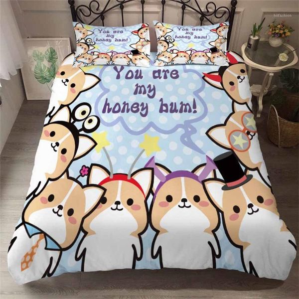 

helengili 3d bedding set cartoon dog print duvet cover set bedclothes with pillowcase bed home textiles #yc-841