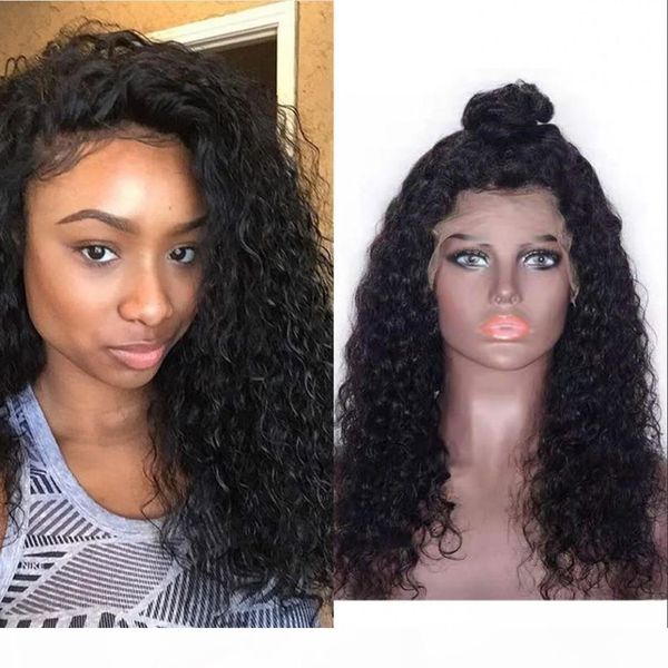 

brazilian human hair wigs with baby hairs natural black water wave glueless lace front wig bleached knots for black women, Black;brown