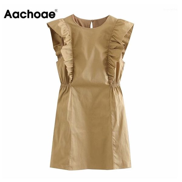 

women chic ruffles mini dress summer khaki o neck fashion a line dress lady sleeveless hollow out female cotton dresses robe1, Black;gray