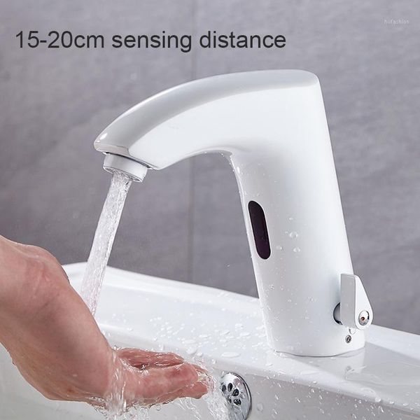 

basin faucet white smart sensor automatic infrared sink hands faucet sensor tap cold water saving inductive electric mixer1