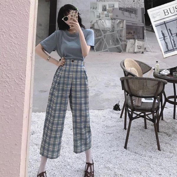 

casual loose retro slim plaid trousers women's buttom korean punk harajuku ulzzang female cute vintage kawaii trousers for women1, Black;white