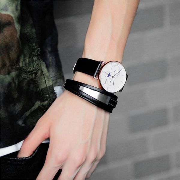 

opk men bracelet stainless engravable magnetic clasp black braided leather bracelet vintage male braid jewelry gift idea ph1274