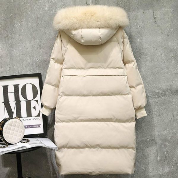 

2020 new women long white duck down coat female jacket big fur collar parkas women winter down jacket1, Black