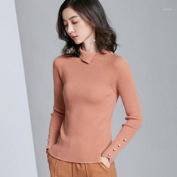

women sweaters autumn clothing for female turn-down collar pullovers solid color full sleeve knitted girl 1, White;black