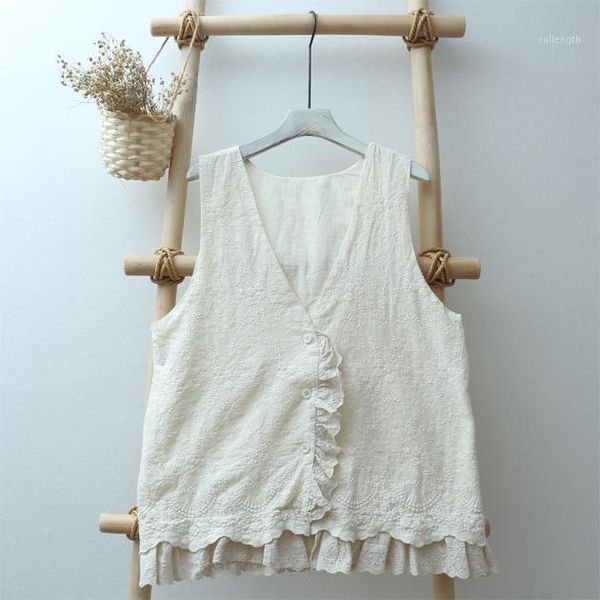 

full floral embroidery lacing lolita mori girl single breasted v-neck vest female1, Black;white