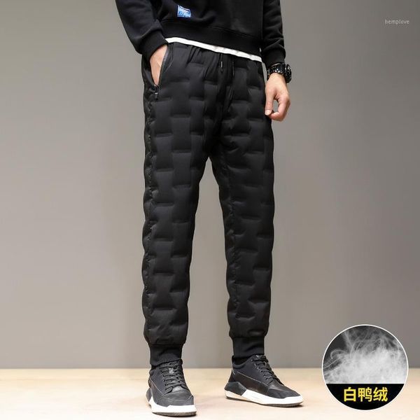 

winter down pants men wear slim and down thickened white duck warm pants1, Black