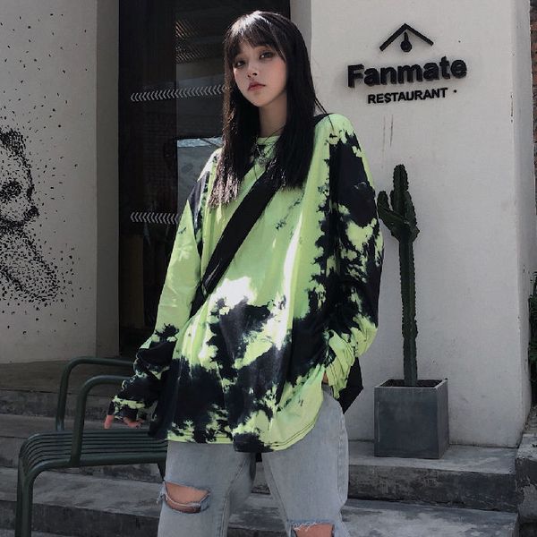 

new 2021 female tie dye printed korean-style sweatshirts autumn around the neck long sleeve jumper hoodie outerwear y433 k0oz gya3, Black