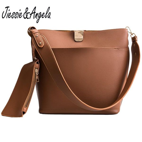 

jiessie&angela big casual women bucket leather handbags 2 sets bags for women large capacity shoulder bag messenger bags