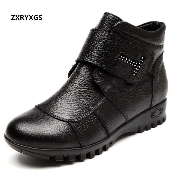 

новая мода зима плюс velvet теплый комфорт снег сапоги плоские вскользь ботинки женщин ботинки лодыжки кожи коровы обувь плюс размер, Black