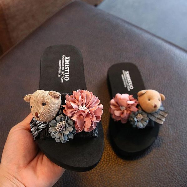 

new style summer baby slipper cute cartoon bear sandals fashion parent and child mother daughter beach child slippers anti-slip, Black;grey