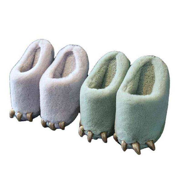 Nxy chinelos tênis de algodão fofo animal dinossauro garras em forma de crianças interior liso plush slipper crianças 220127