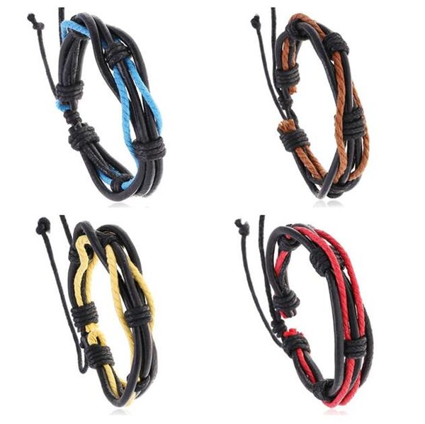 

man woman bracelet multicolor multilayer genuine leather bracelet adjustable cowhide wax thread nightclub hip hop bracelet, Black