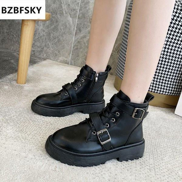 

boots 2021 pu leather women buckle ankle winter female big size elegant high heels party office shoes woman, Black