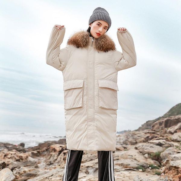 

пуховик женщин с капюшоном длинный зимнее пальто женской одежды 2020 енот меховой воротник корейский утепленная chaqueta mujer my1546, Black