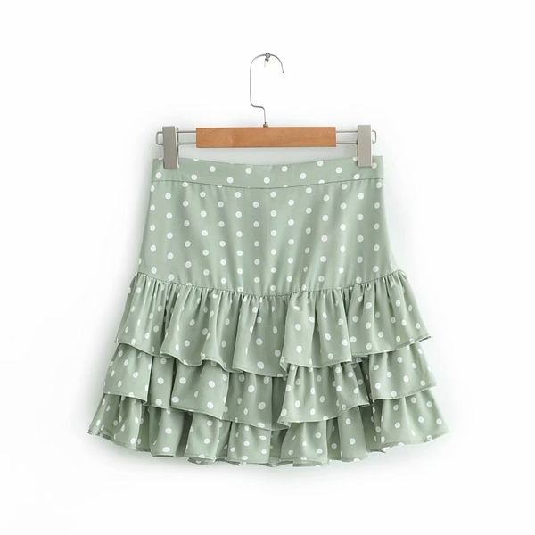 

women polka dot print za green mini skirt summer fashion female pleated ruffles skirts for sweet lady faldas mujer moda lj200819, Black