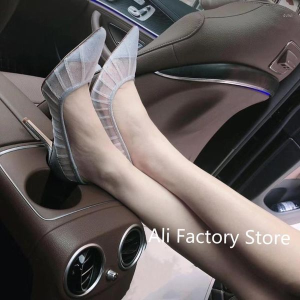 

early autumn fashion brand women's sandals shallow mouth mesh tapered heel sandals pointed multi-color shoes size 34-401, Black