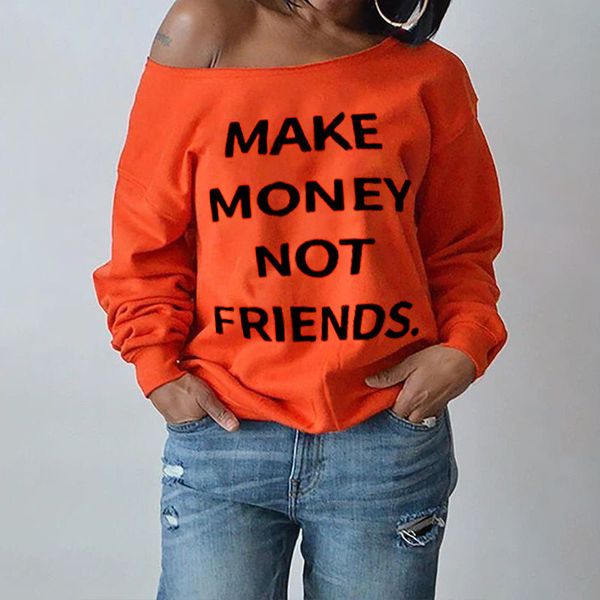 

make money letter printed slash neck designer womens hoodies slash neck solid color pullover long sleeve sweatshirts casual female clothes, Black